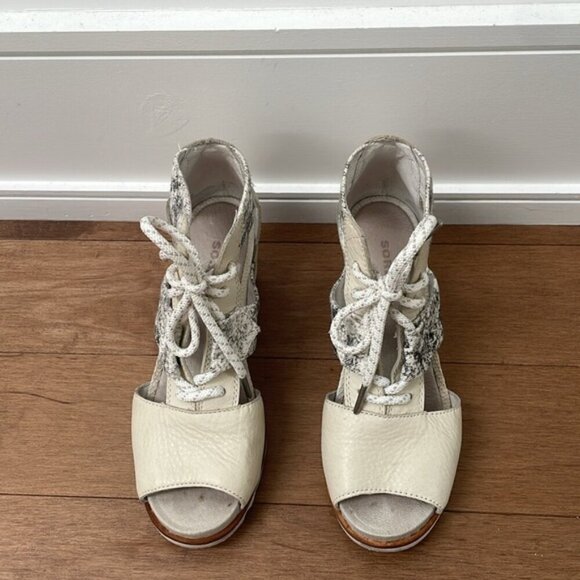 Sorel Joanie Lace snake print leather Wedge platform Sandals open toe shoes Sz 8 - Picture 2 of 13